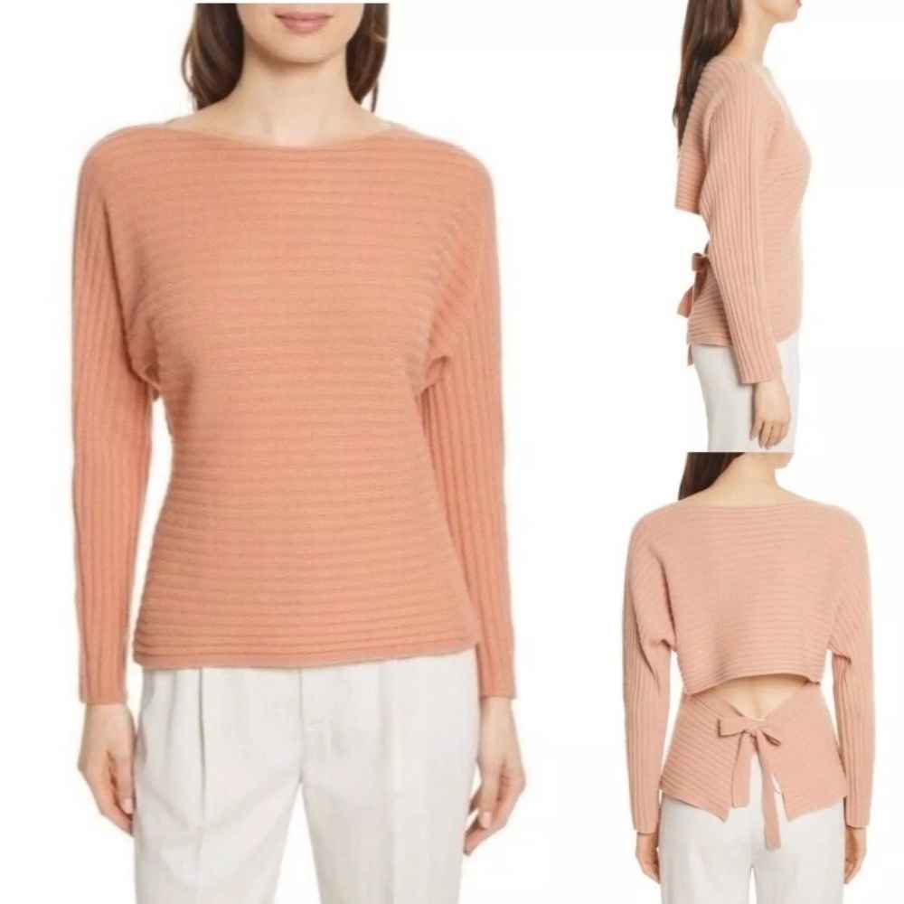 vince Tie Back Wool & Cashmere Ribbed Sweater in Blush NWT Small